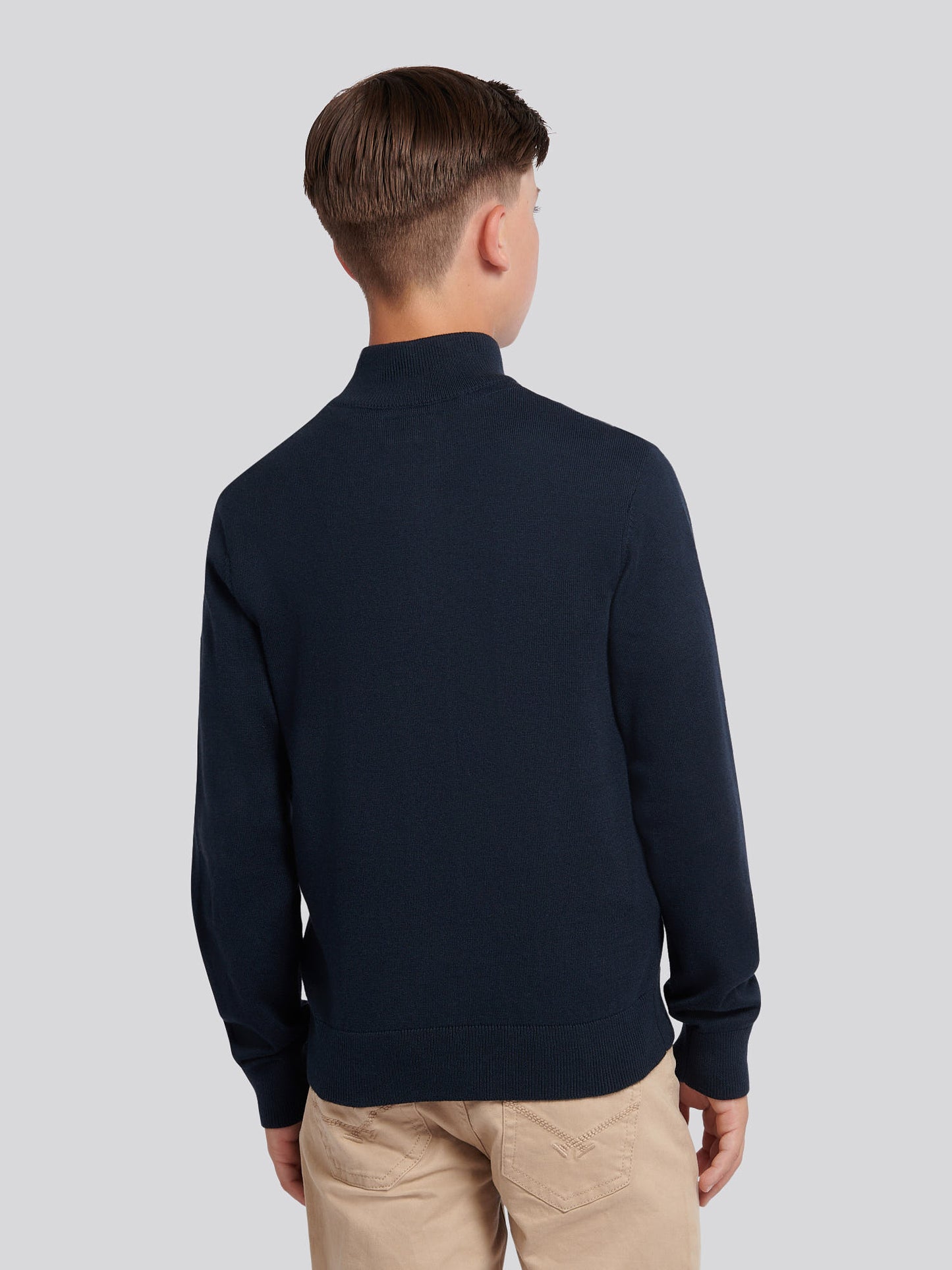 Boys Knitted Cotton Rich 1/4 Zip Dark Sapphire Navy / Haute Red DHM