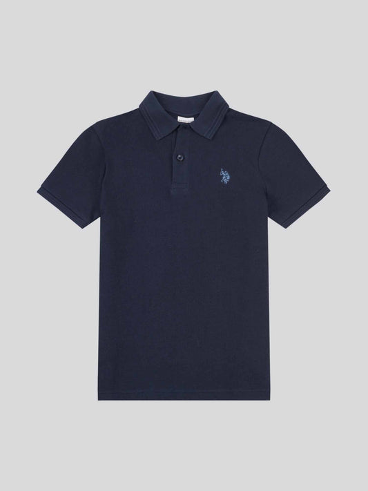 Boys Texture Terry Polo Shirt in Dark Sapphire Navy / Moonlight Blue DHM