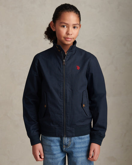 Boys Cotton Twill Harrington Jacket Dark Sapphire Navy / Haute Red DHM