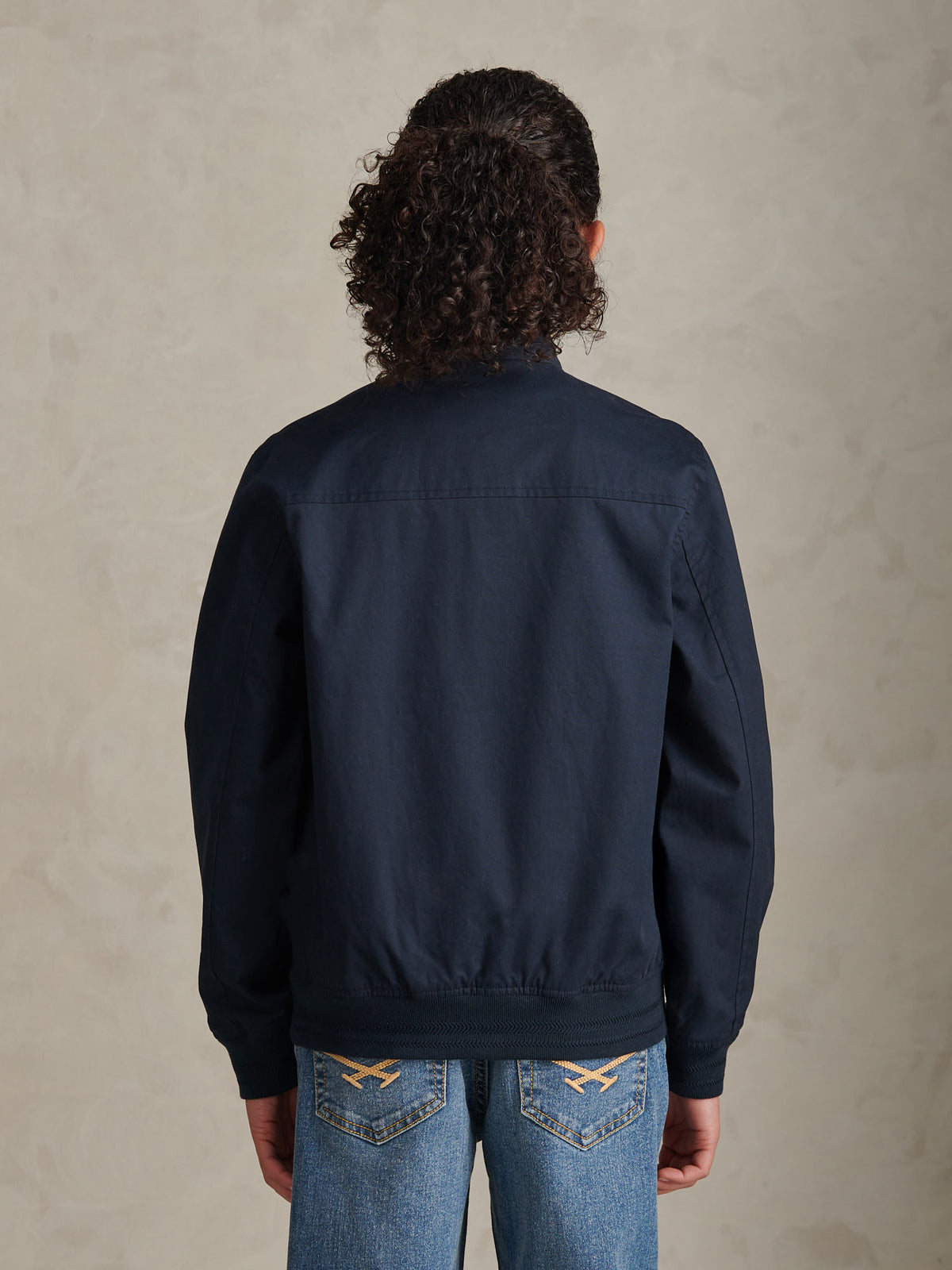 Boys Cotton Twill Harrington Jacket Dark Sapphire Navy / Haute Red DHM