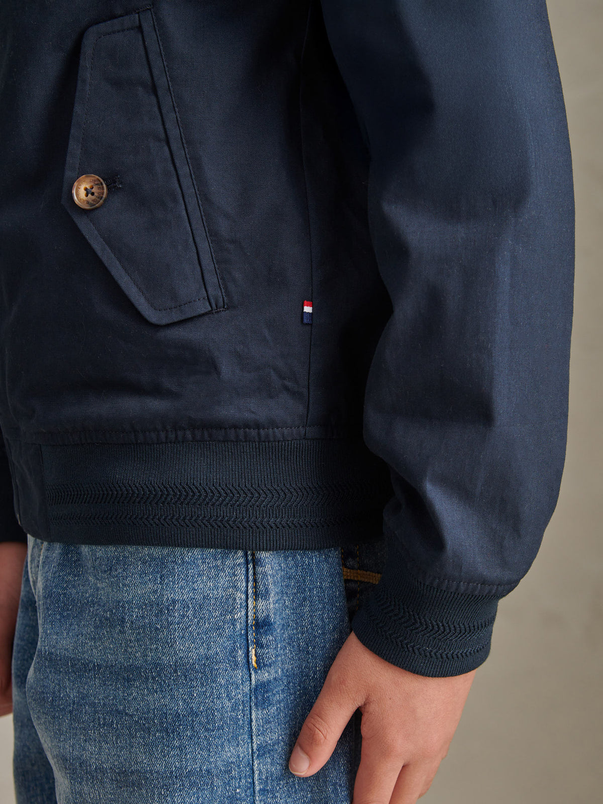 Boys Cotton Twill Harrington Jacket Dark Sapphire Navy / Haute Red DHM