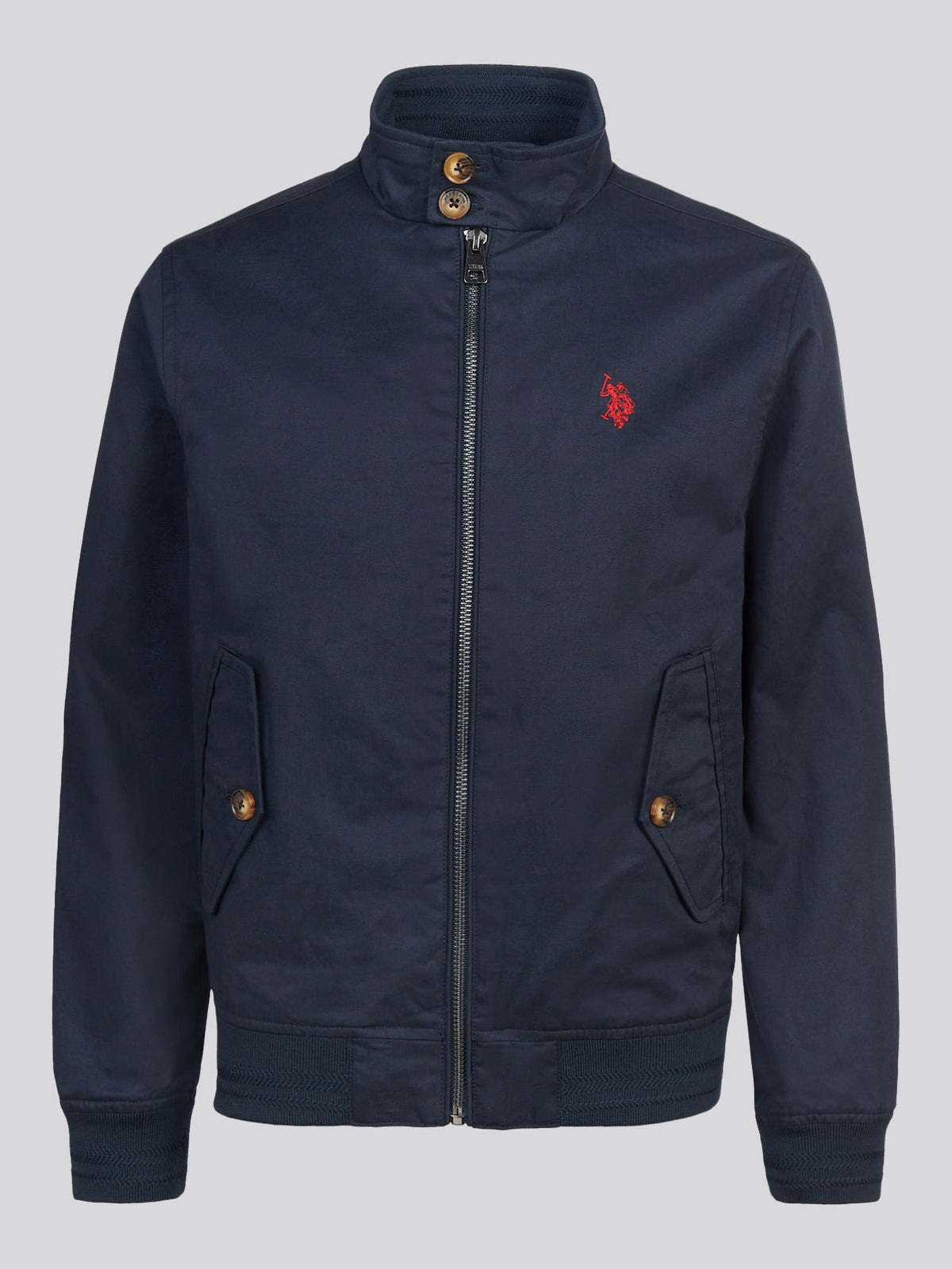 Boys Cotton Twill Harrington Jacket Dark Sapphire Navy / Haute Red DHM