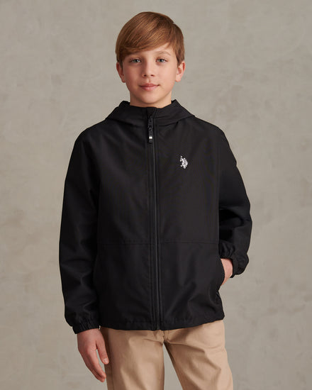 Boys Mesh Lined Hooded Windbreaker Black Bright White DHM