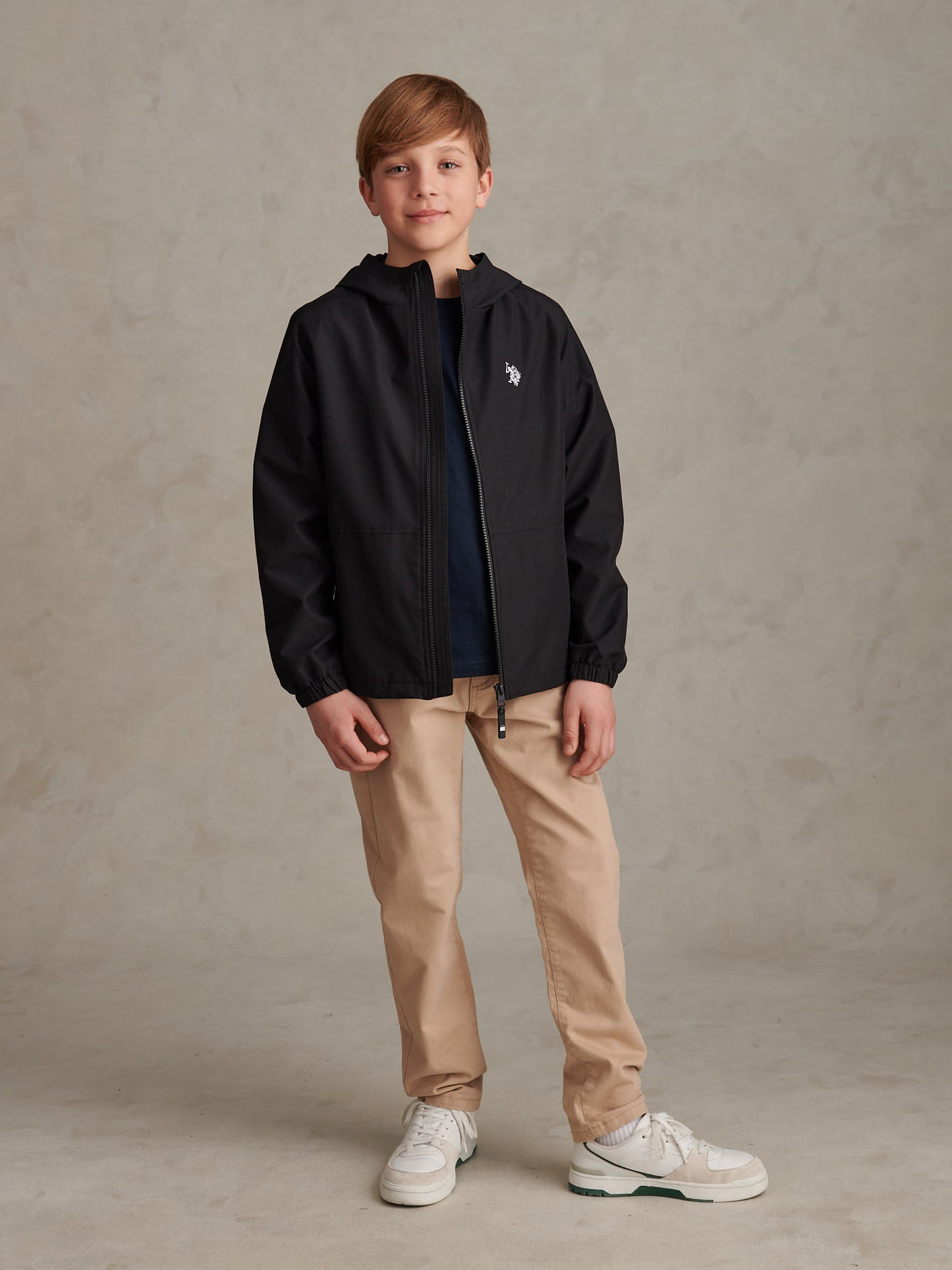 Boys Mesh Lined Hooded Windbreaker Black Bright White DHM