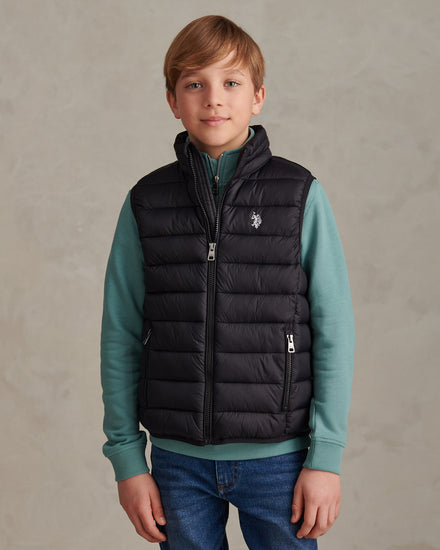 Boys Lightweight Quilted Gilet Black Bright White DHM