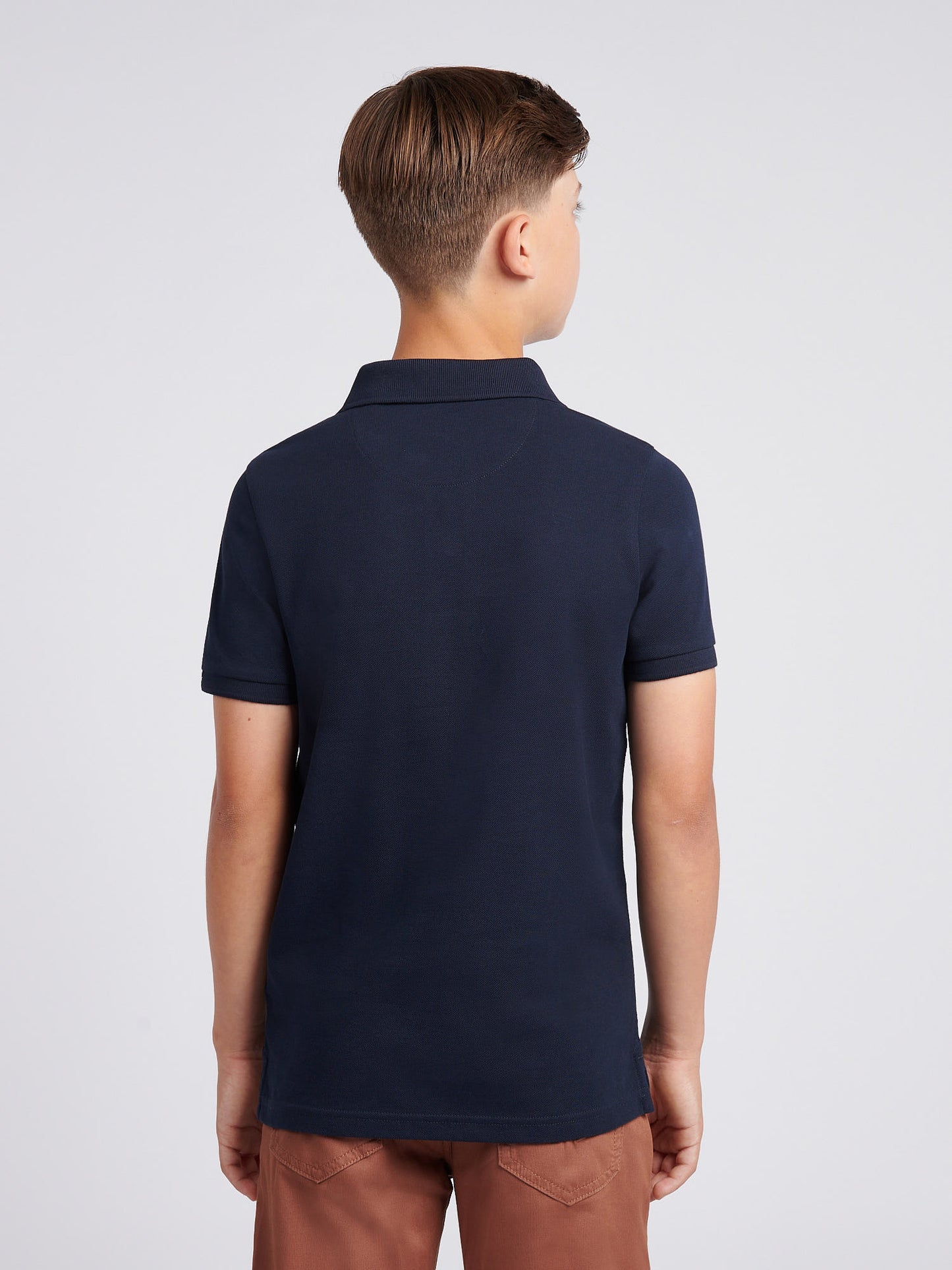Boys Double Horsemen Polo Shirt in Dark Sapphire Navy / Haute Red DHM