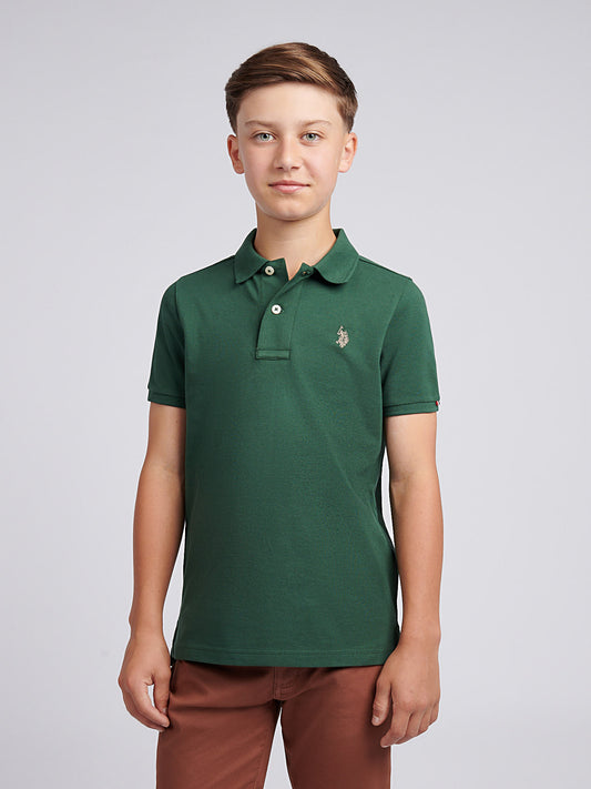 Boys Double Horsemen Polo Shirt in Black Bright White DHM