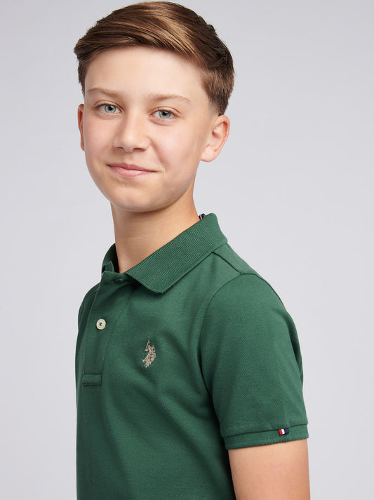 Boys Double Horsemen Polo Shirt in Black Bright White DHM