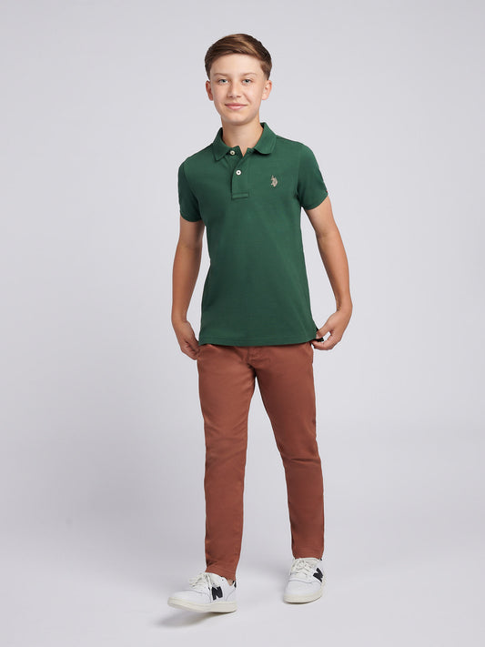 Boys Double Horsemen Polo Shirt in Black Bright White DHM