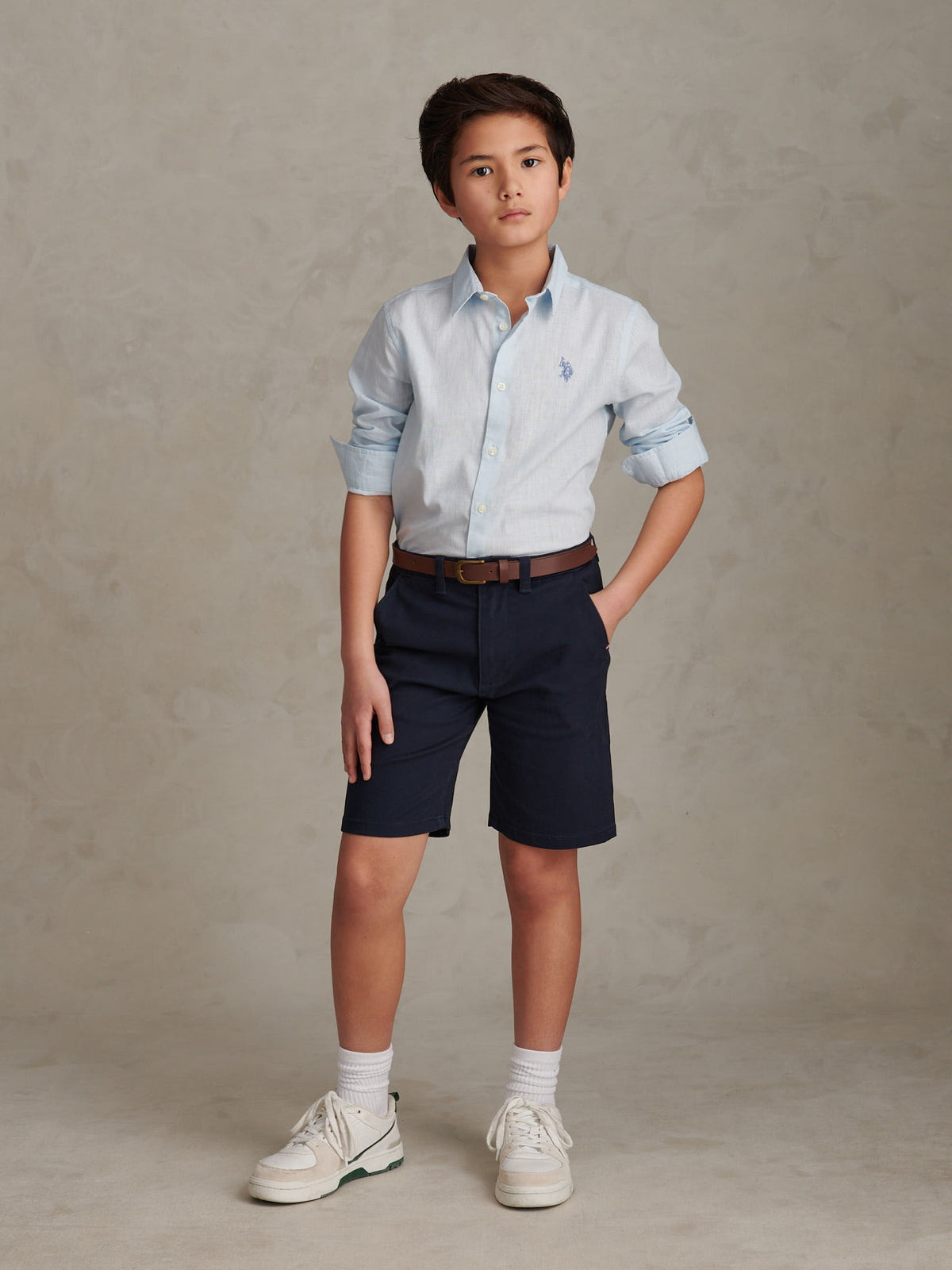 Boys Classic Chino Short Dark Sapphire Navy / Haute Red DHM