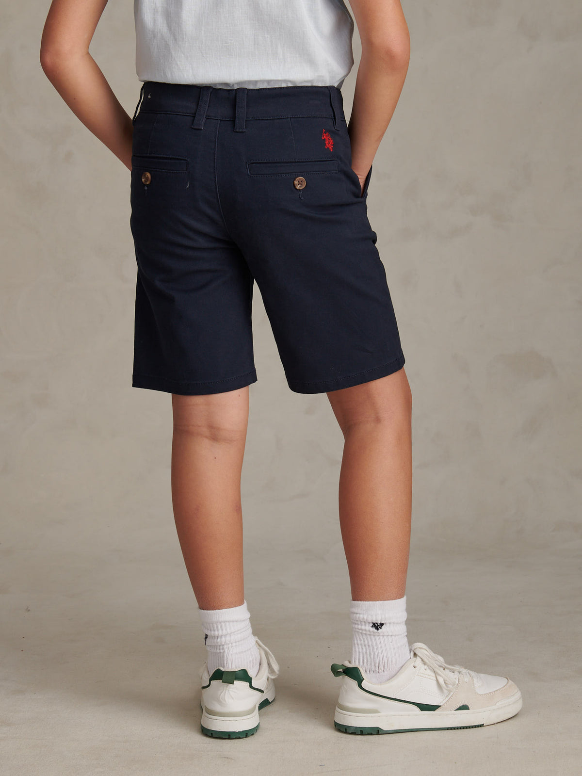 Boys Classic Chino Short Dark Sapphire Navy / Haute Red DHM