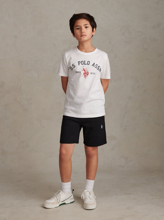 Boys Double Horsemen Sweat Shorts Black Bright White DHM