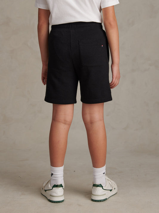 Boys Double Horsemen Sweat Shorts Black Bright White DHM