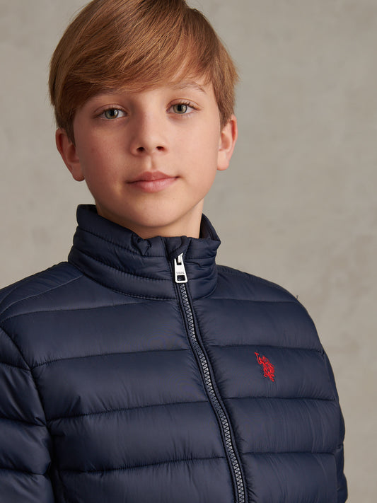Boys Lightweight Quilted Jacket Dark Sapphire Navy / Haute Red DHM