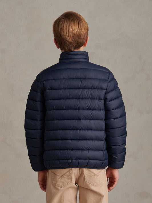 Boys Lightweight Quilted Jacket Dark Sapphire Navy / Haute Red DHM
