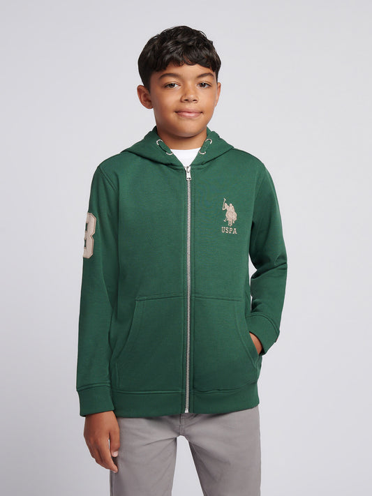 Boys Player 3 Zip Hoodie in Pineneedle