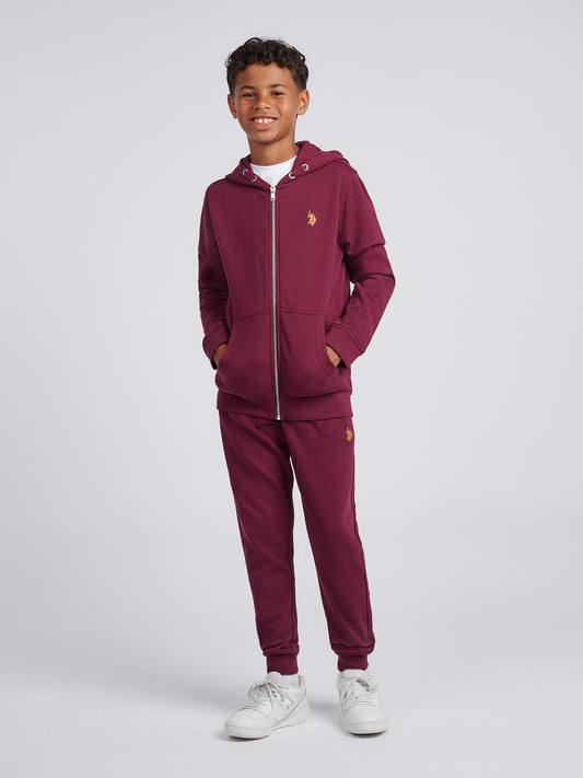 Boys Double Horsemen Zip Hoodie in Grape Wine