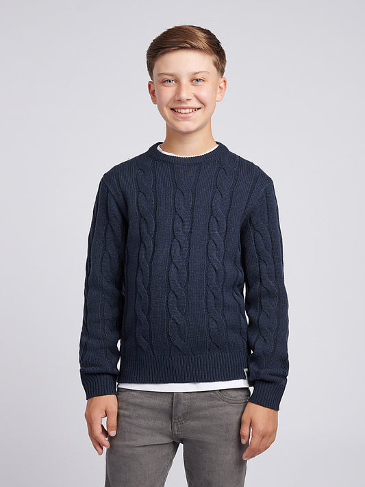 Cable Knit Crew Dark Sapphire Navy