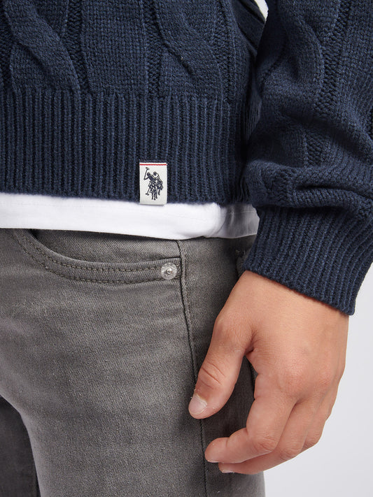 Cable Knit Crew Dark Sapphire Navy