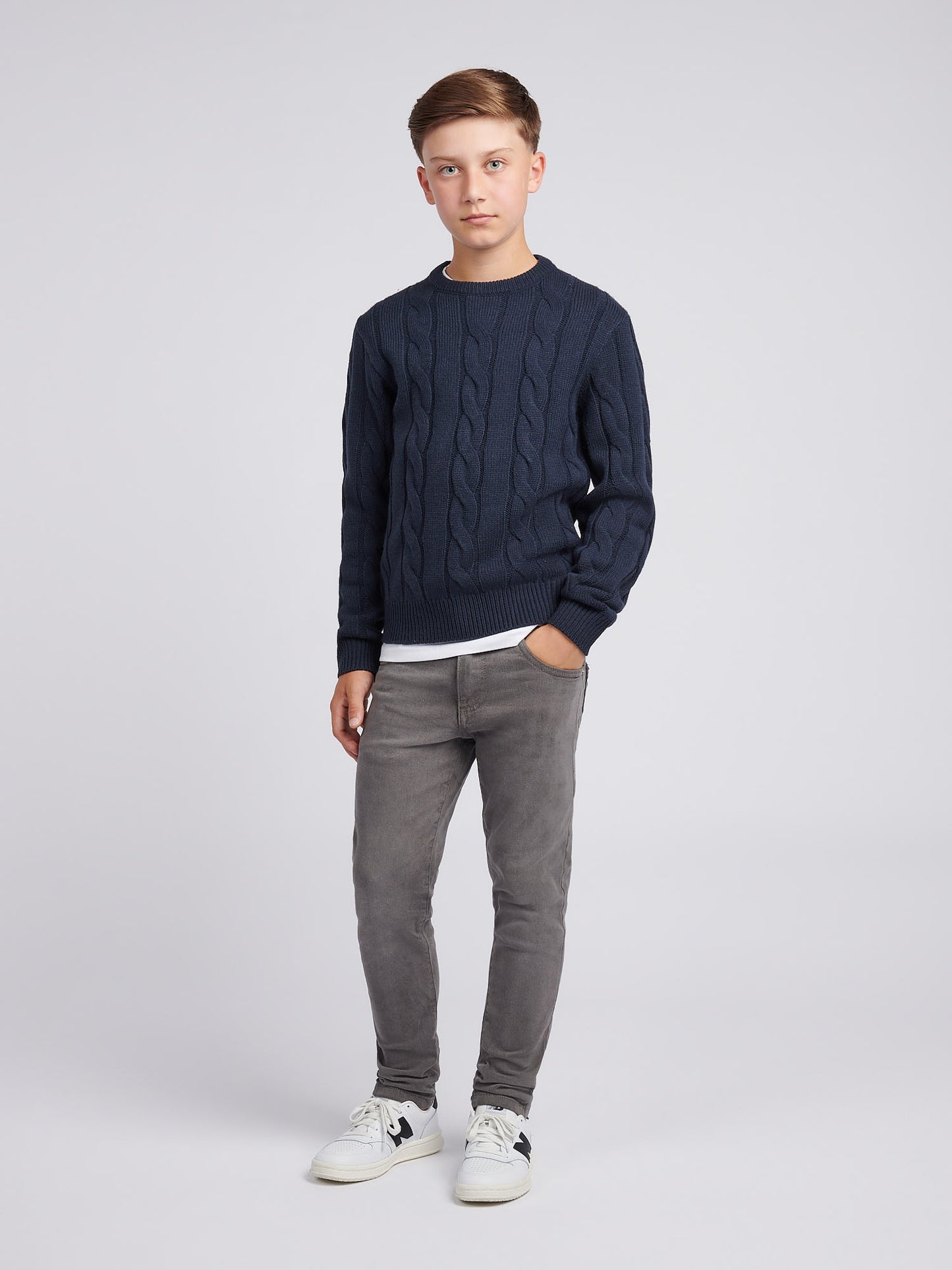 Cable Knit Crew Dark Sapphire Navy