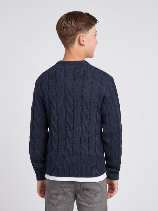 Cable Knit Crew Dark Sapphire Navy
