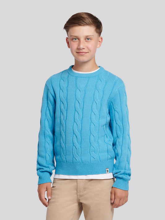 Cable Knit Crew Heritage Blue