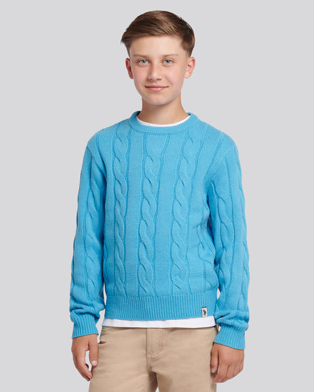 Cable Knit Crew Heritage Blue