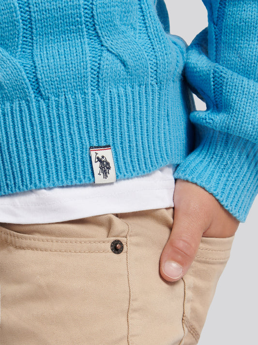 Cable Knit Crew Heritage Blue