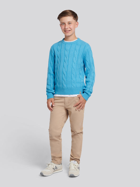 Cable Knit Crew Heritage Blue