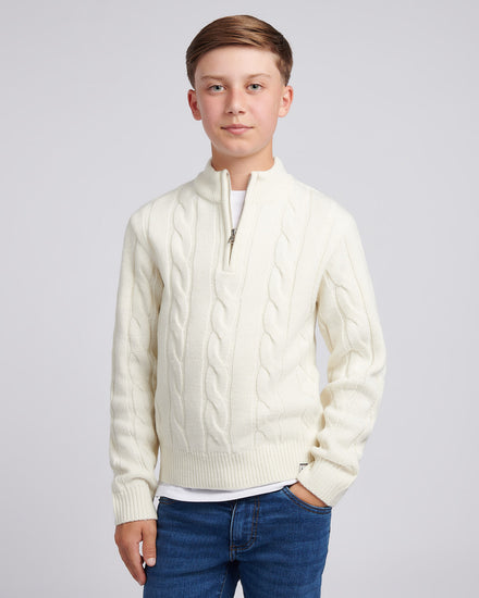 Boys Cable Knit Funnel Whisper White