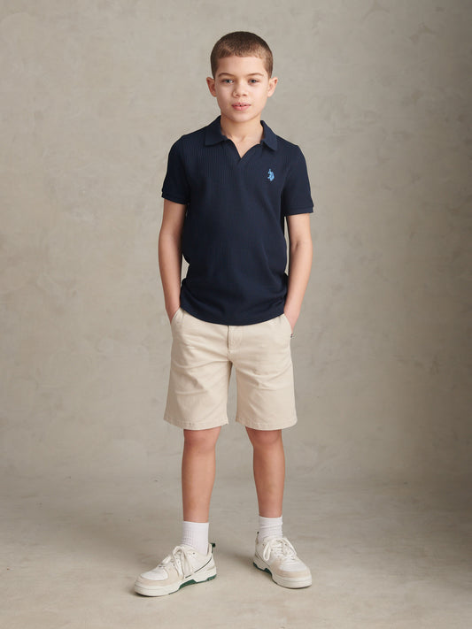Boys Textured Open Collar Polo Shirt Dark Sapphire Navy