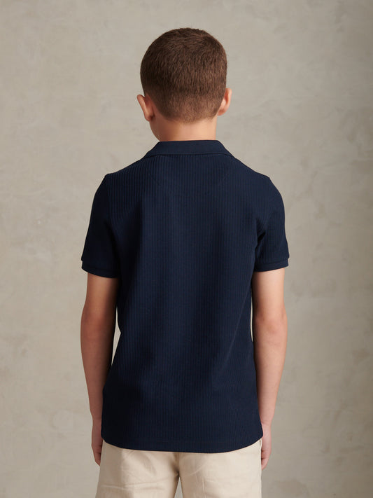 Boys Textured Open Collar Polo Shirt Dark Sapphire Navy