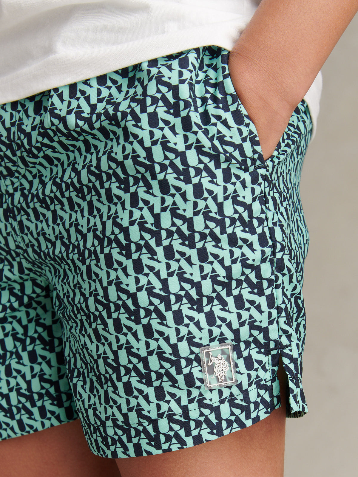 Boys Repeat Print Swim Shorts Ice Green
