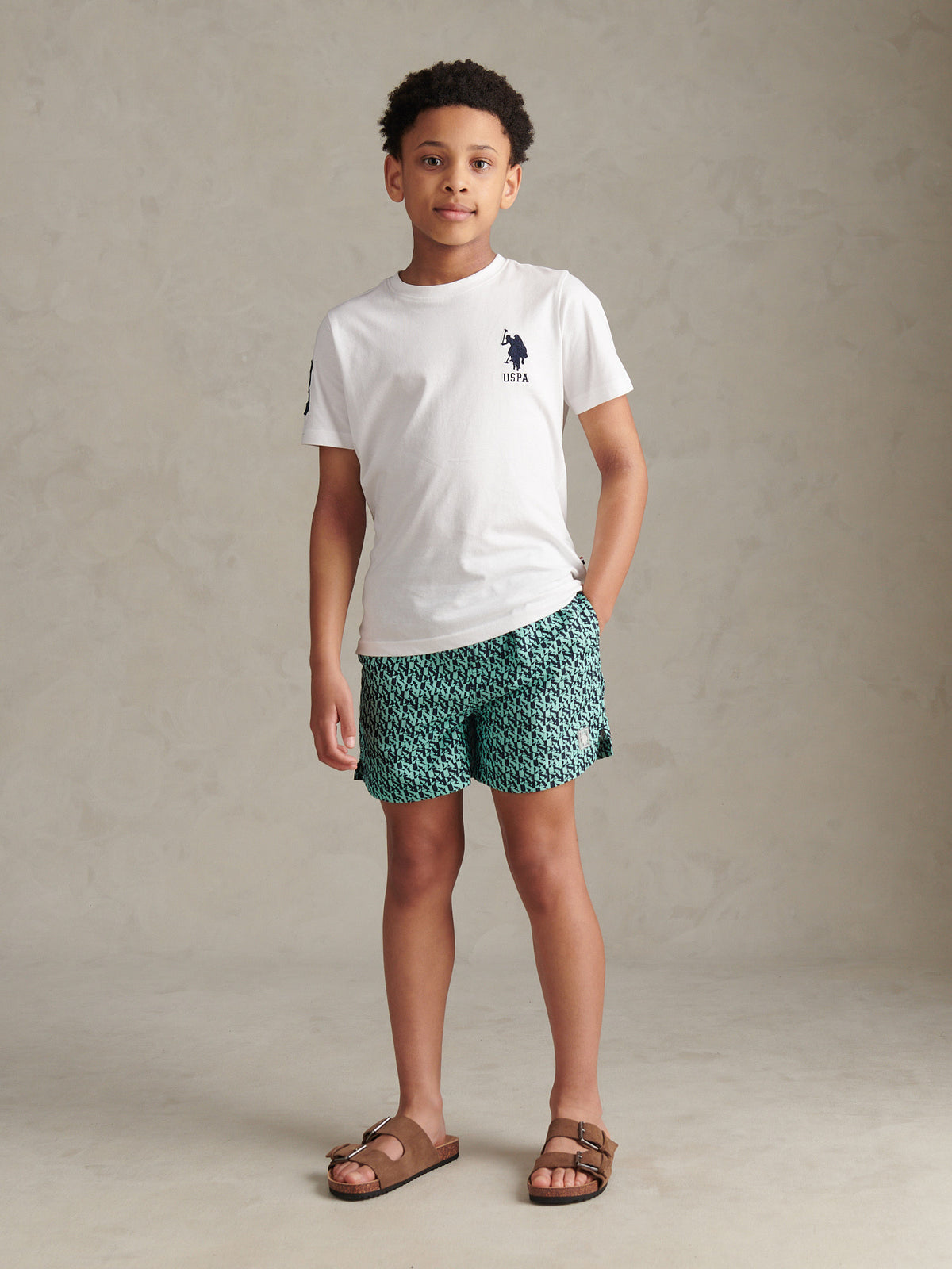 Boys Repeat Print Swim Shorts Ice Green