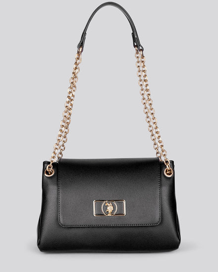 Womens Jones Chic Flap Chain Crossbody Bag in Black