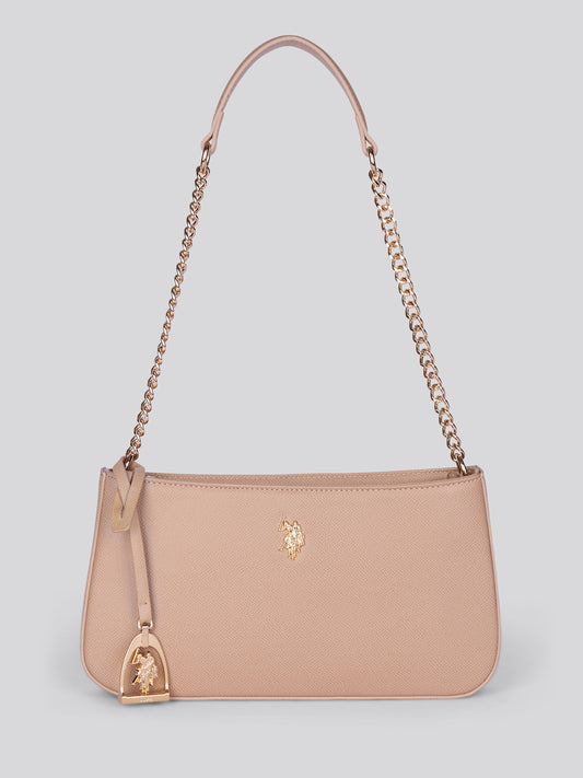 Womens Jones Small Hobo Bag w/ Chain Beige