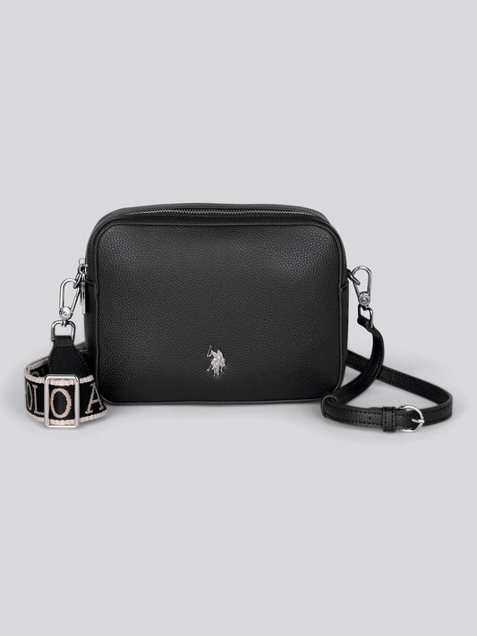 Womens Mansion Double Zip Crossbody Bag Black