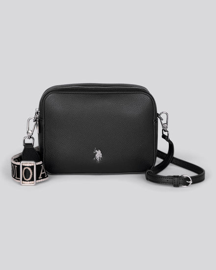 Womens Mansion Double Zip Crossbody Bag Black