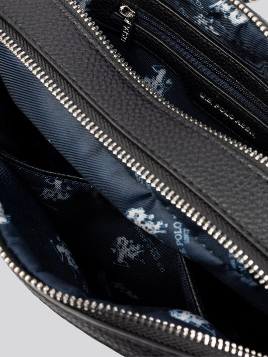 Womens Mansion Double Zip Crossbody Bag Black