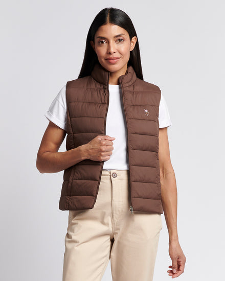 Lekki puffer damski gilet w czekoladowym martini