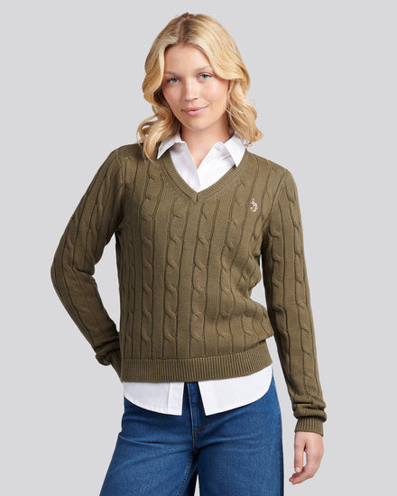Women V-Neck Selkper w Kalamata Green