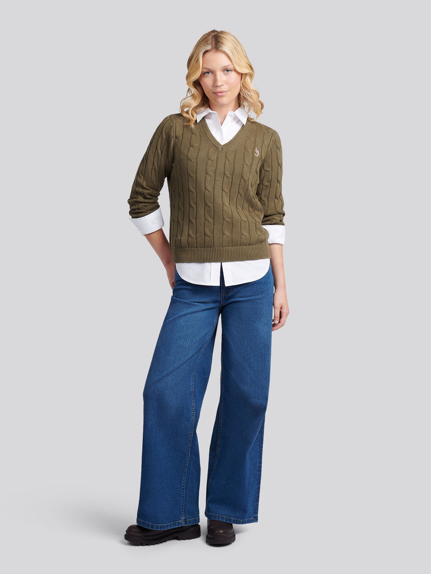 Women V-Neck Selkper w Kalamata Green