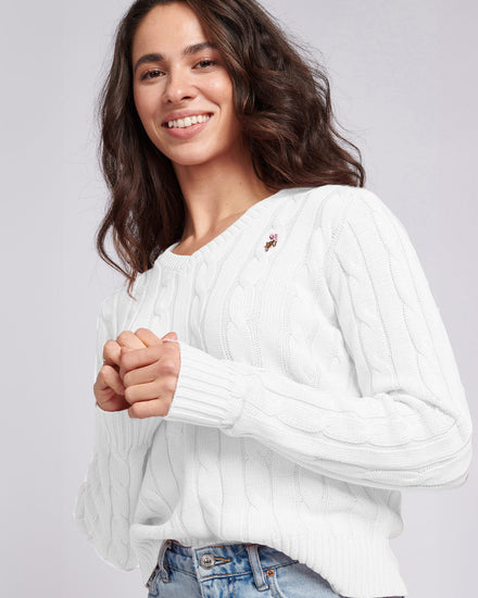 Women V-Neck Selk Cable w Marshmallow