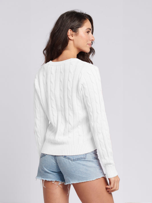 Women V-Neck Selk Cable w Marshmallow