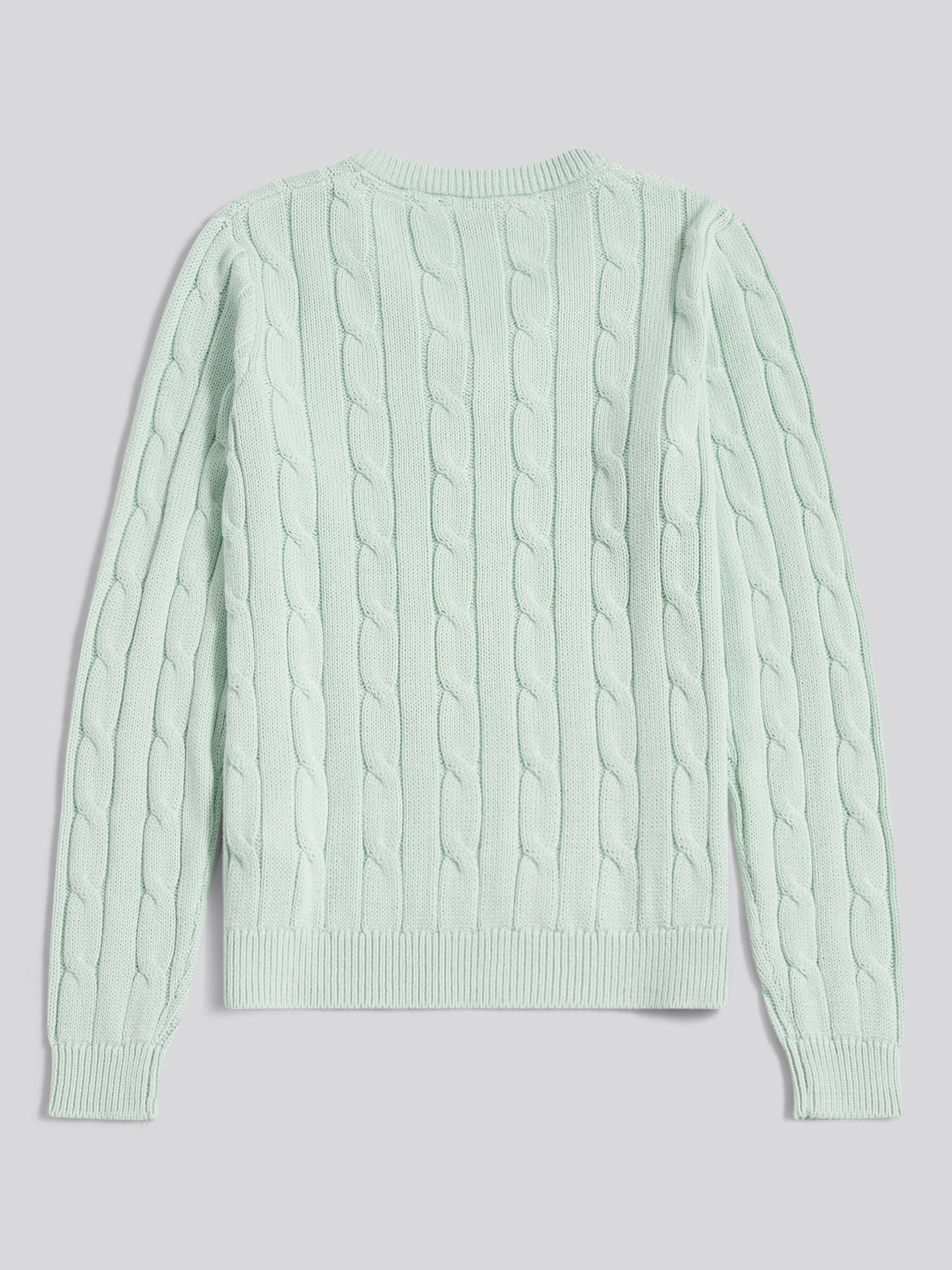 Womens V-Neck Cable Jumper in Misty Jade