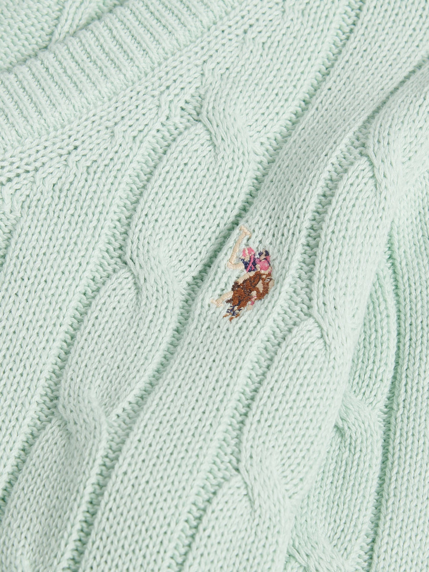 Womens V-Neck Cable Jumper in Misty Jade