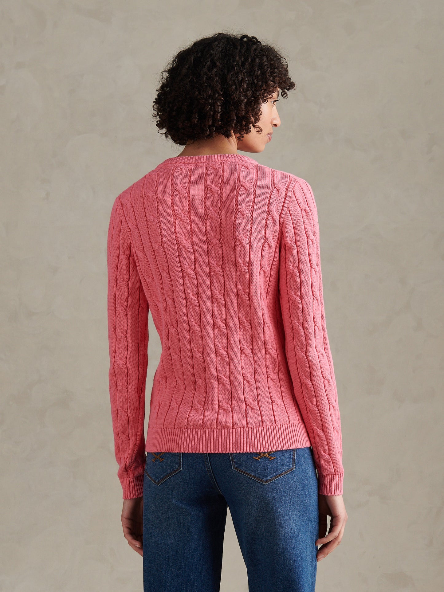 Womens V-Neck Cable Jumper Bubblegum