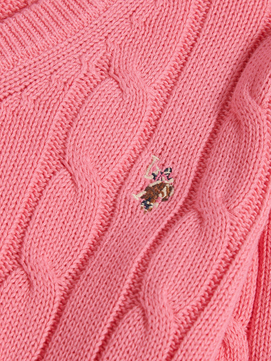 Womens V-Neck Cable Jumper in Bubblegum