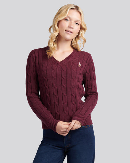 Women V-Neck Selk Cable na figie