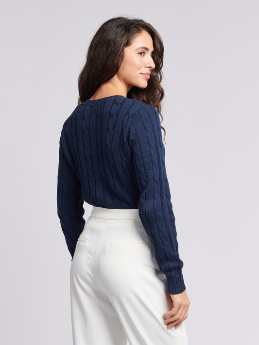 Women V-Neck Selk Cable w Marynarce Wojennej Iris